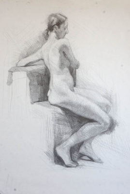 Petr Mucha - studie v kresbě - Sedící dívka - 2017 - 80 x 100 cm - tužka na papíře