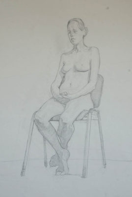 Petr Mucha - studie v kresbě - Sedící dívka - 2016 - 70 x 85cm - tužka na papíře