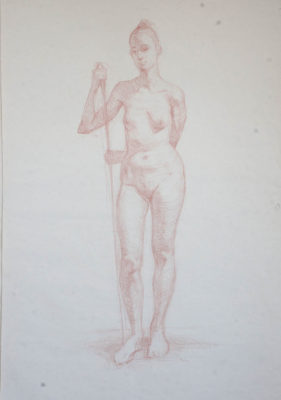 Petr Mucha - studie v kresbě - Dívka s tyčí - 2015 - 75 x 110cm - rudka na papíře