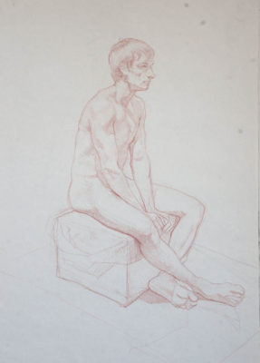 Petr Mucha - study drawing - Sitting Young Man - 2016 - 75 x 90cm - red coal on paper