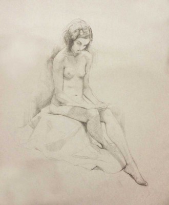 Petr Mucha - studie v kresbě - Dívka s knihou - 2014 - 60x75cm - tužka na papíře