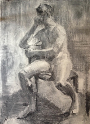Petr Mucha - studie v kresbě - Mladík na židli s opřenou hlavou - 2016 - 110 x 120cm - uhel na papíře