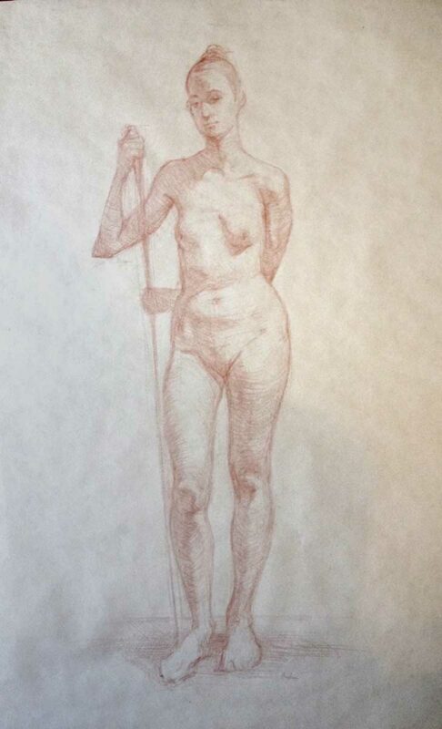 Petr Mucha - study drawing - Young Lady wit a Wand - 2015 - 75 x 110cm - red coal on paper